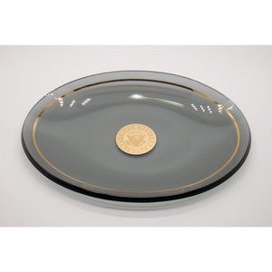 Vintage US Senate Smoked Grey Oval Glass Plate Trinket Dish 8.25"